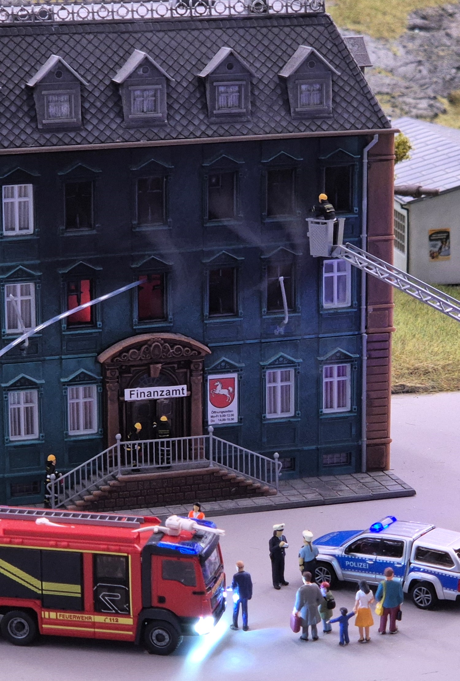Burning building miniature